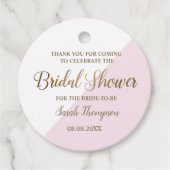 Persoonlijke Roze en Gouden Moderne Bruidsdouche Bedankjes Labels (Voorkant)