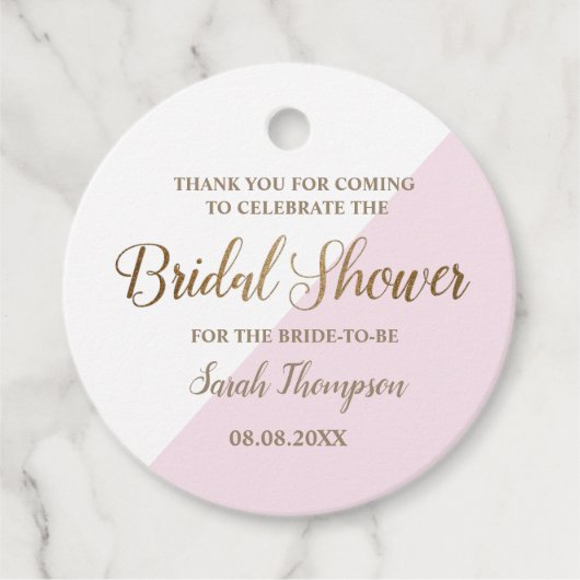 Persoonlijke Roze en Gouden Moderne Bruidsdouche Bedankjes Labels (Voorkant)