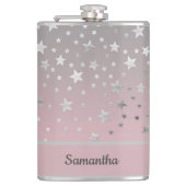 Persoonlijke Roze En Grijs Sterren Stijlvol Chic  Heupfles (Voorkant)