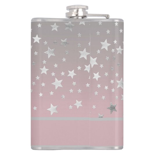 Persoonlijke Roze En Grijs Sterren Stijlvol Chic  Heupfles (Achterkant)