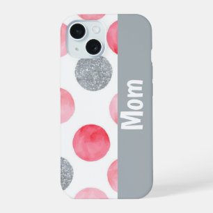 Persoonlijke Roze en Grijze Stip iPhone 15 Case