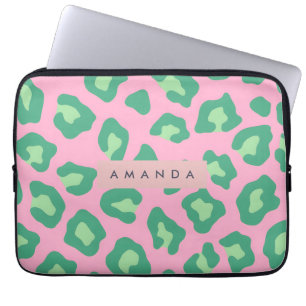 Persoonlijke Roze en Groene Luipaardprint Laptop Sleeve