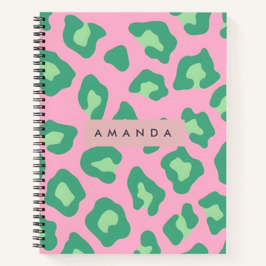 Persoonlijke Roze en Groene Luipaardprint Notitieboek (Voorkant)