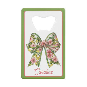 Persoonlijke Roze en Groene Strik Preppy Bloemen Creditkaart Flessenopener