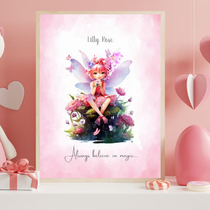 Persoonlijke roze en mauve feeën-kinderkamer muurk poster