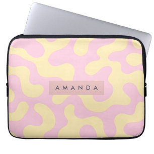 Persoonlijke Roze en Pastel Gele Abstracte Kunst Laptop Sleeve