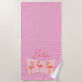 Persoonlijke Roze Flamingo Mid-Century Modern Hand Strandlaken