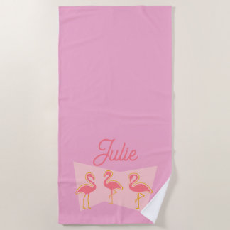 Persoonlijke Roze Flamingo Mid-Century Modern Hand Strandlaken