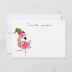 Persoonlijke Roze Flamingo Tropische Kerstmis Notitiekaartje