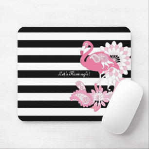 Persoonlijke Roze Flamingo Zwart en Wit Gestreept Muismat