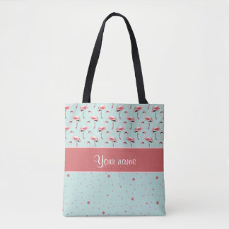 Persoonlijke roze flamingos Polka Dots Tote Bag