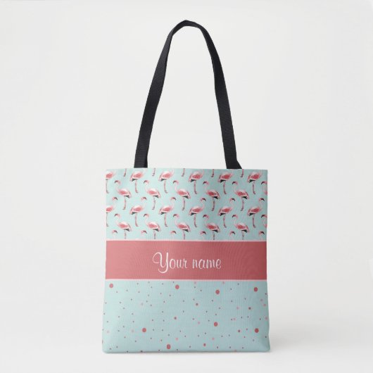 Persoonlijke roze flamingos Polka Dots Tote Bag (Voorkant)