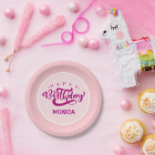 Persoonlijke Roze Gelukkig Verjaardag Papieren Bordje (Feest)