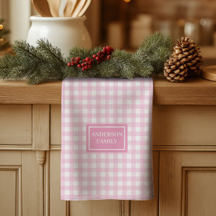 Persoonlijke Roze Geruite Handdoek Chic Keukenacce
