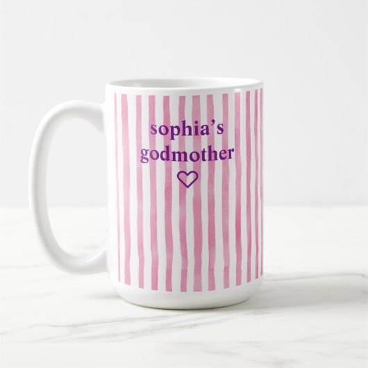 Persoonlijke Roze Gestreepte Peetmoeder Koffiemok (Links)