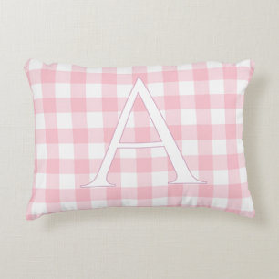 Persoonlijke Roze Gingham Baby Meisje Monogram Accent Kussen