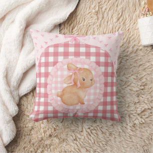 Persoonlijke Roze Gingham Konijn Nursery Meisje Kussen