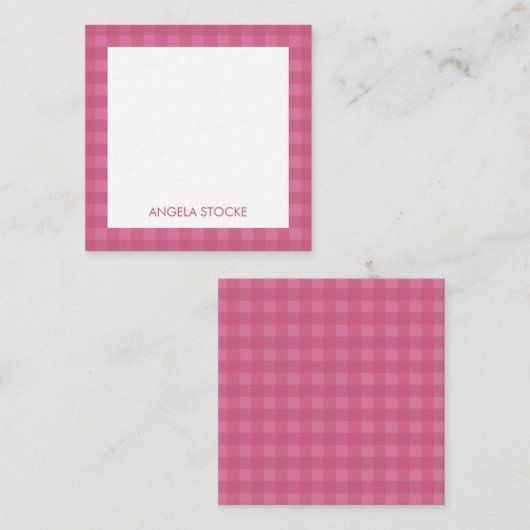 Persoonlijke roze gingham notitiekaartje (Voorkant / Achterkant)