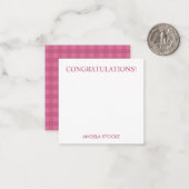 Persoonlijke roze gingham notitiekaartje (Voorkant / Achterkant in situ)