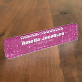 Persoonlijke Roze Glitter Naambord Moderne Bureaud (Zijkant)