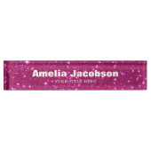 Persoonlijke Roze Glitter Naambord Moderne Bureaud (Voorkant)