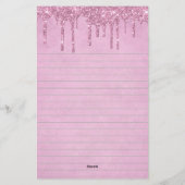 Persoonlijke Roze Glitterende Lijnen  Briefpapier (Achterkant)