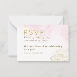 Persoonlijke Roze Gouden Bloem Bruiloft RSVP C Notitiekaartje