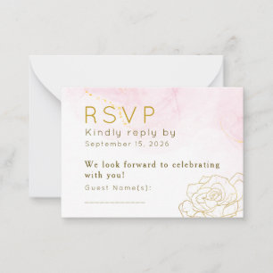 Persoonlijke Roze Gouden Bloem Bruiloft RSVP C Notitiekaartje