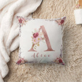 Persoonlijke Roze Gouden Bloem Letter A Monogram Kussen (Deken)
