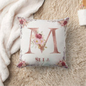 Persoonlijke Roze Gouden Bloem Letter M Monogram Kussen (Deken)