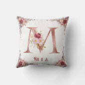 Persoonlijke Roze Gouden Bloem Letter M Monogram Kussen (Achterkant)