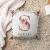 Persoonlijke Roze Gouden Bloem Letter S Monogram Kussen (Deken)