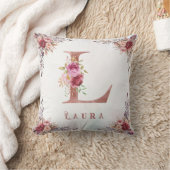 Persoonlijke Roze Gouden Bloemletter L Monogram Kussen (Deken)