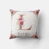Persoonlijke Roze Gouden Bloemletter L Monogram Kussen (Achterkant)