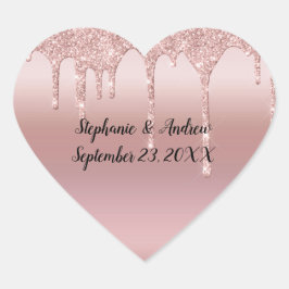 Persoonlijke Roze Gouden Drip Glitter Hart Sticker