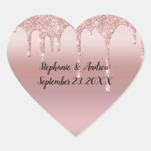 Persoonlijke Roze Gouden Drip Glitter Hart Sticker
