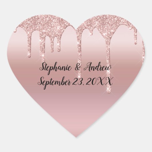 Persoonlijke Roze Gouden Drip Glitter  Hart Sticker (Voorkant)