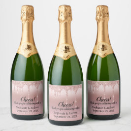 Persoonlijke Roze Gouden Drip Glitter  Sparkling Wijnetiket