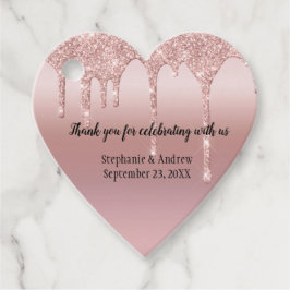 Persoonlijke Roze Gouden Druppelende Glitter Bruil Bedankjes Labels