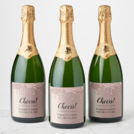 Persoonlijke Roze Gouden Druppelende Glitter Trouw Sparkling Wijnetiket