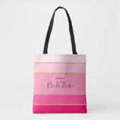 Persoonlijke Roze & Gouden gestreepte 'Bride Tribe Tote Bag (Voorkant)