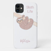 Persoonlijke Roze Gouden Glitter Cute Sloth Case-Mate iPhone Case (Achterkant)