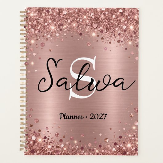 Persoonlijke Roze Gouden Glitter Planner 2027 (Voorkant)