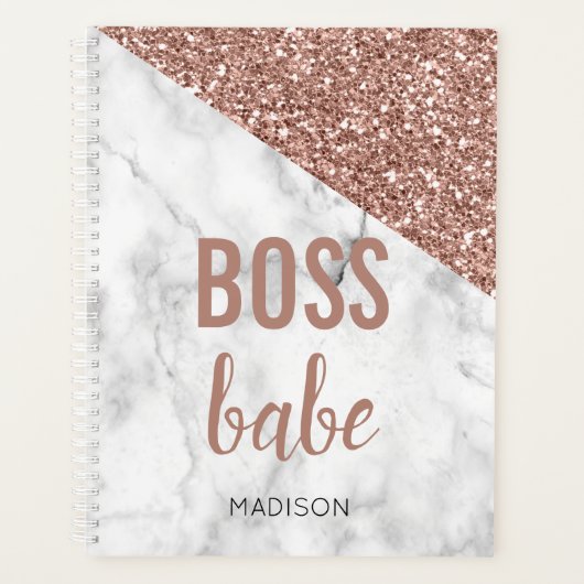 Persoonlijke Roze Gouden Glitters | Marmer  Boss B Planner (Voorkant)
