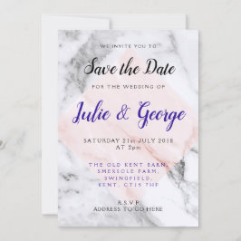 Persoonlijke Roze Gouden Marmeren Save the Date Kaart