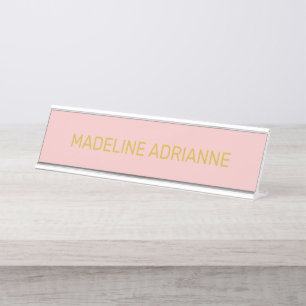 Persoonlijke Roze & Gouden Moderne Bureaunaambordj Bureau Naambordje