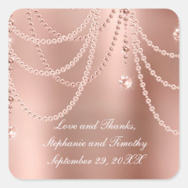 Persoonlijke Roze Gouden Parels Diamanten Bling Br Vierkante Sticker