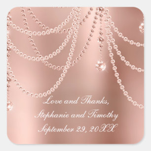 Persoonlijke Roze Gouden Parels Diamanten Bling Br Vierkante Sticker