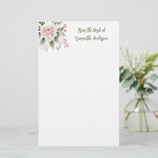 Persoonlijke Roze Groene Bloemstuk Van mijn Buro Briefpapier (Staand voorkant)