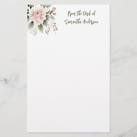Persoonlijke Roze Groene Bloemstuk Vanuit het Buro Briefpapier (Voorkant)